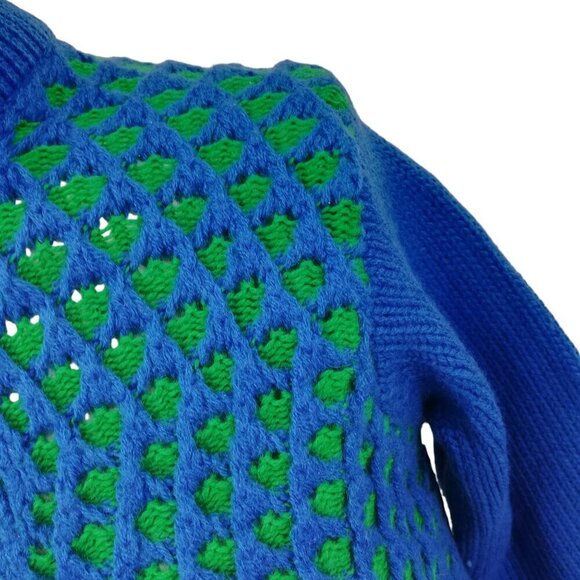 Vintage 70s Windowpane Diamond 3-D Knit Mock Neck 100% Wool Sweater Size XS? - Picture 3 of 9